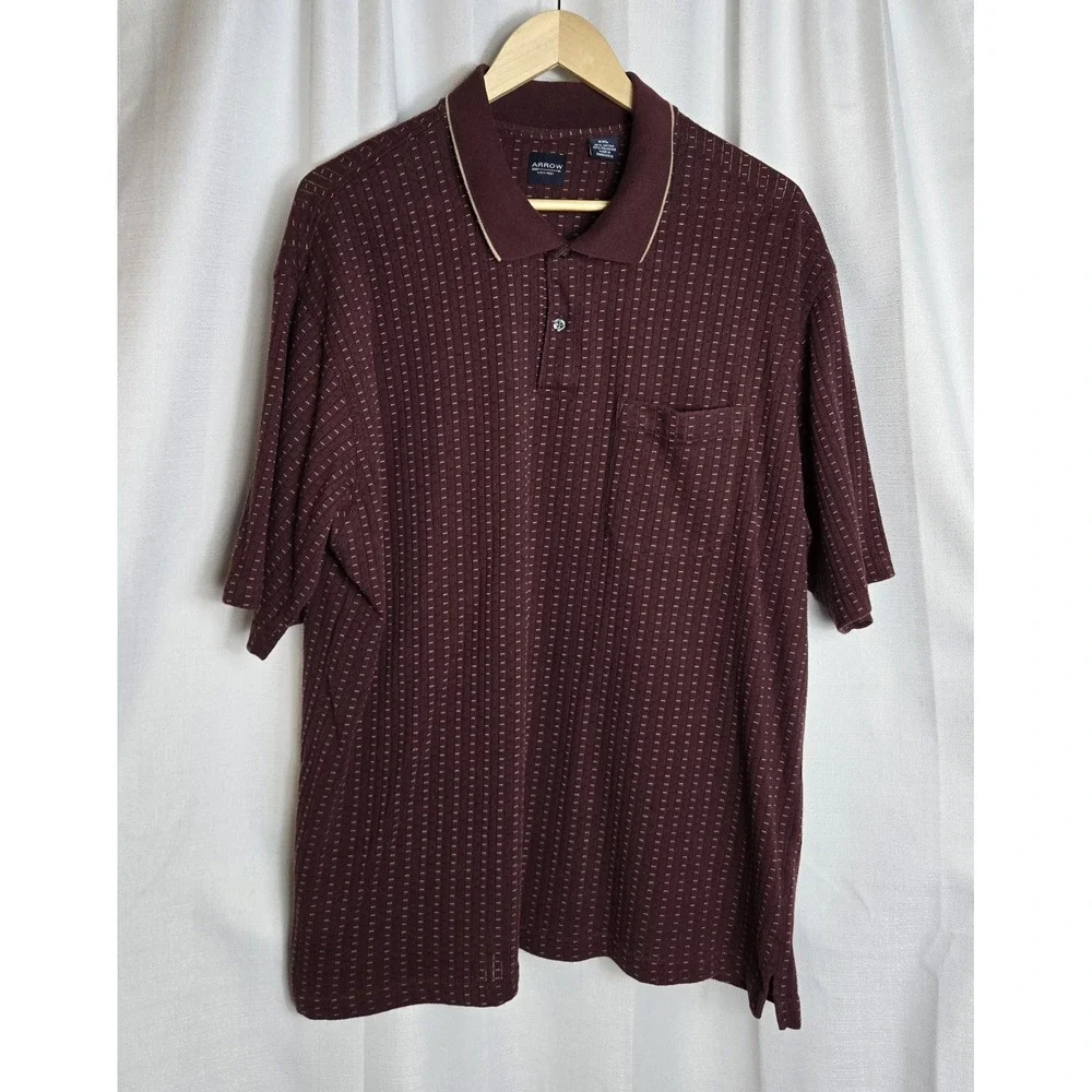 Arrow Burgundy Dashed Pattern Short Sleeve Polo Casual Golf Shirt Mens 2XL - Picture 1 of 5